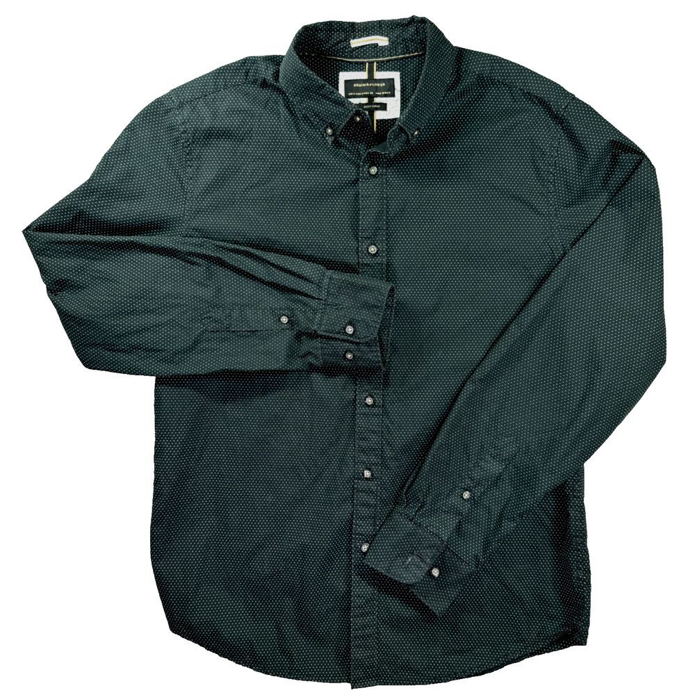 Denim & Flower Shirt Mens Small Ricky Singh Dress Black Polka‎ Dot Modern Casual
